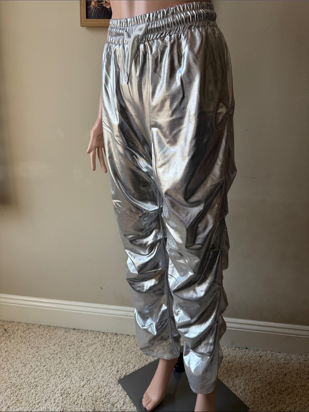 SHEIN Metallic Silver women’s  Jogger Pants with Drawstring
